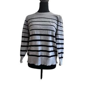Liz Claiborne Gray Black Striped Sweater Size L Lightweight